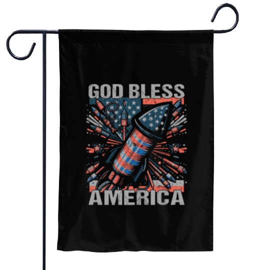 God Bless America Retro US Flag Funny Fireworks Garden Flags