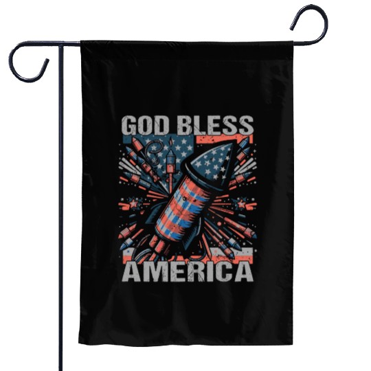 God Bless America Retro US Flag Funny Fireworks Garden Flags