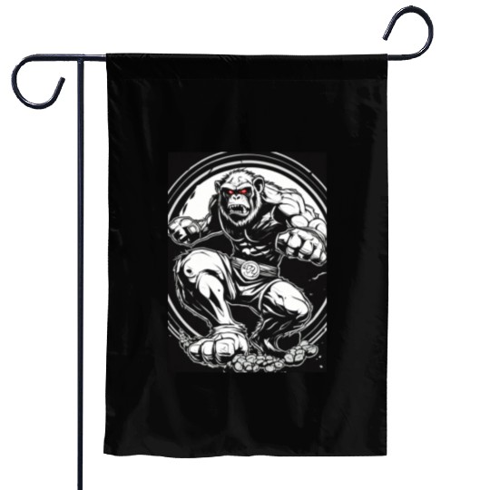 Zombie ape street fighter black and white circle l Garden Flags
