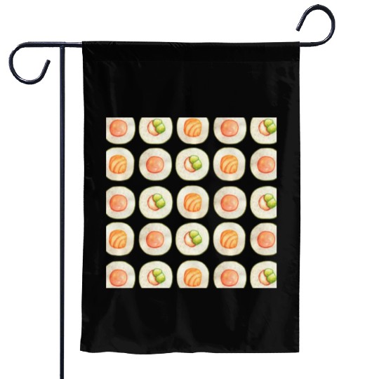 Watercolor illustration of sushi food pattern Garden Flags