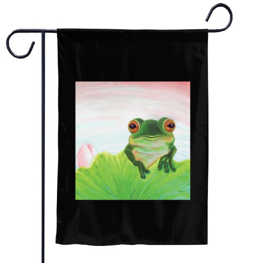 Green Frog Relaxing in the Pond Garden Flags