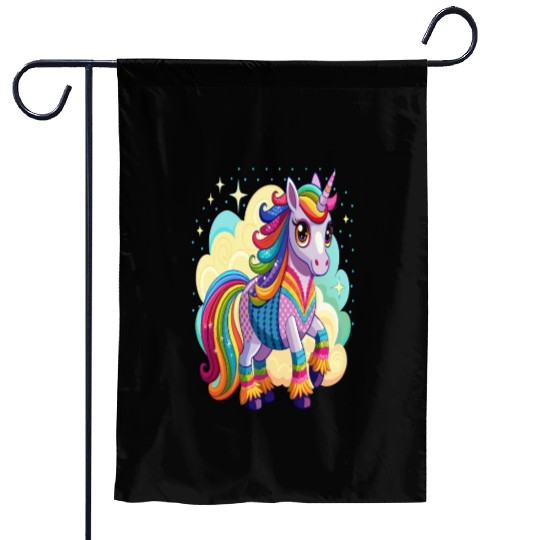 Crochet Rainbow Unicorn Garden Flags