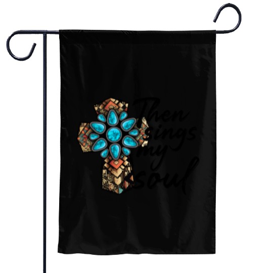 Turquoise Cross Western Aztec Art Garden Flags