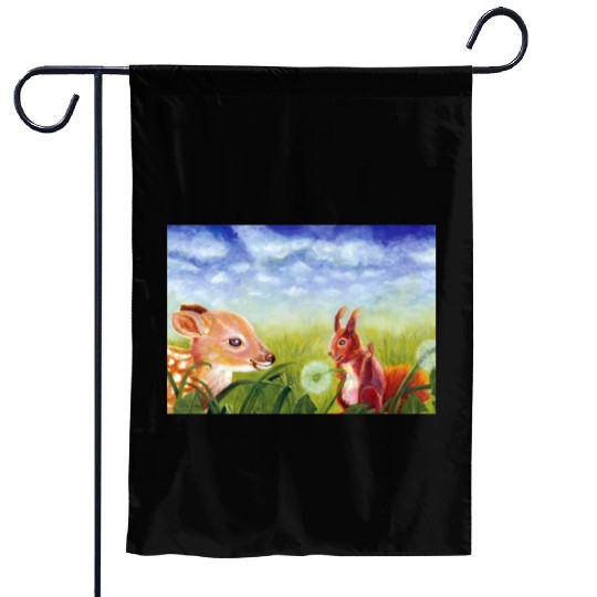 Little Fawn & Squirrel Illustration Garden Flags