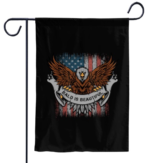Bald Is Beautiful US Flag 4th Of July Funny Eagle Garden Flags