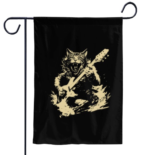 Meow Cat Playing Guitar Instruments Awesome Garden Flags