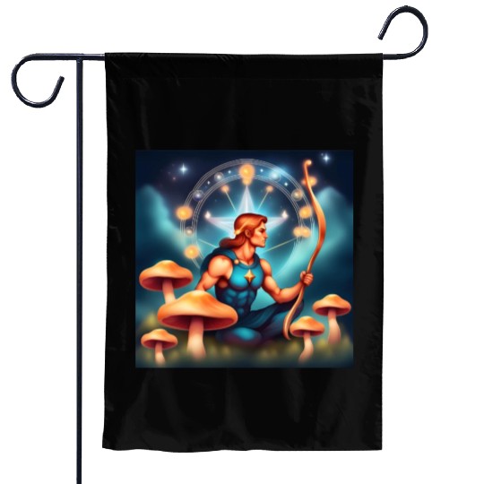 Sagittarius zodiac sign with mushrooms Garden Flags
