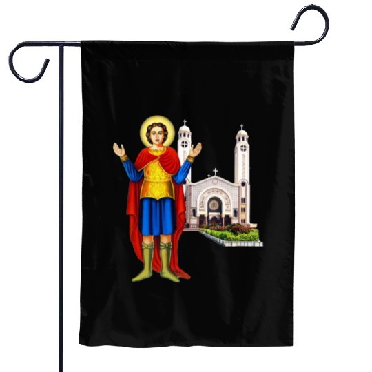 Saint Mina and his Monstary. Coptic church. Garden Flags