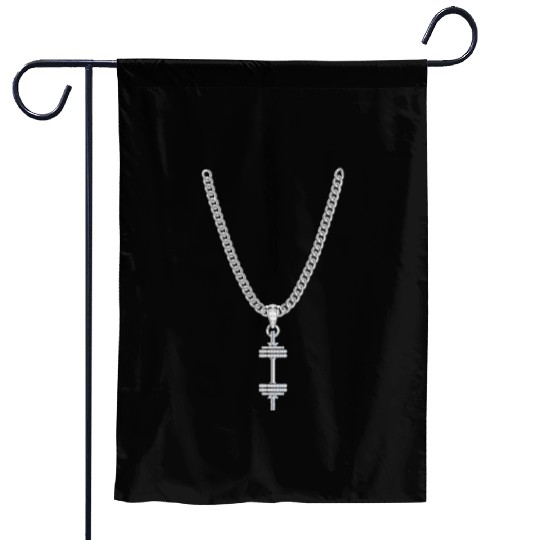 A silver Necklace with a silver Dumbbell Pendant Garden Flags