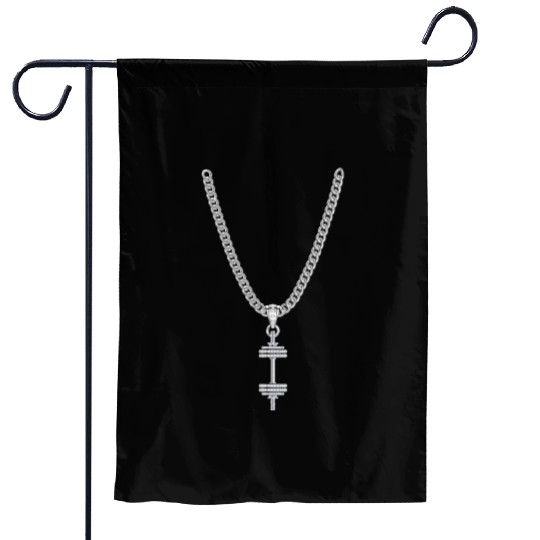 A silver Necklace with a silver Dumbbell Pendant Garden Flags