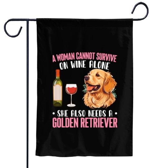 Woman Wine She Needs Golden Retriever Dog Dog Love Garden Flags