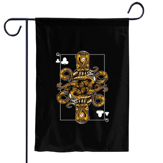 Octopus Steampunk Card Game Queen of Clubs Poker Garden Flags