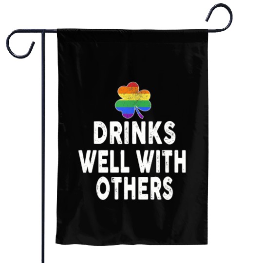 Drinks Well With Others LGBT Gay St Patricks Day Garden Flags