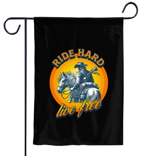 Western American Cowboy Retro Vintage Sunset Garden Flags