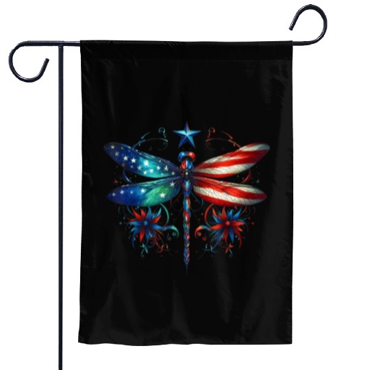 American Flag Dragonfly Patriotic 4th of July Garden Flags