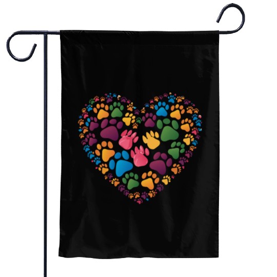 Colorful Cat Paw Prints Forming a Heart Shape Garden Flags