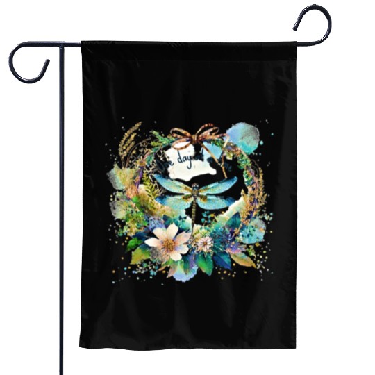 One day at a time dragonfly floral Garden Flags