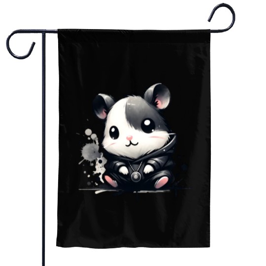 Charcoal Hip Hop Hamster Garden Flags