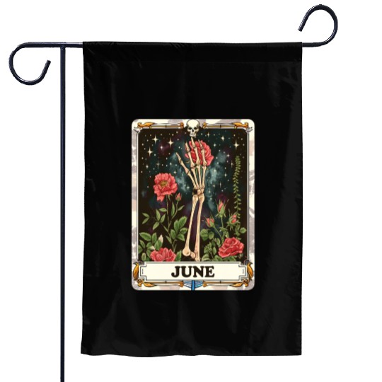 June Gothic Tarot Card - Rose Flower & Skeleton's Garden Flags