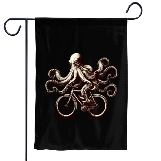 Octopus on Bicycle Cycling Lover Funny Design Garden Flags