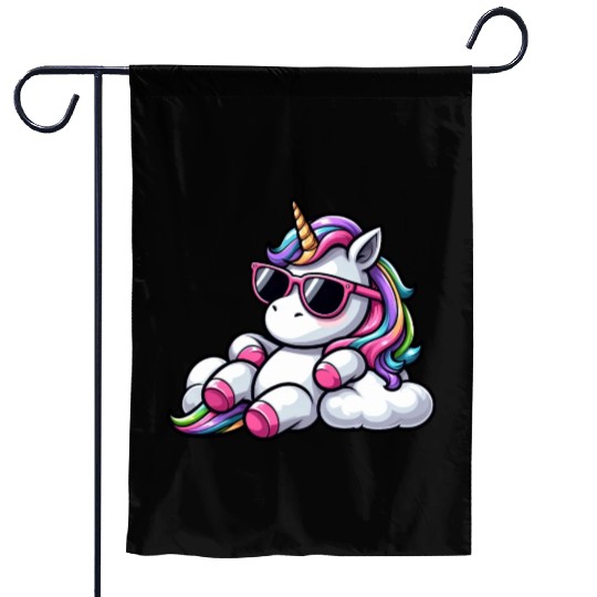 Cool unicorn sunglasses chill clouds sky Garden Flags