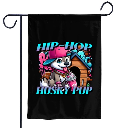 Cartoon Hip-hop Husky Pup Garden Flags