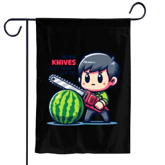 Cutting Watermelon - Melon Chainsaw Garden Flags