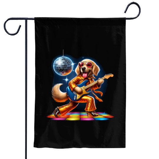 Disco Golden Retriever dog Garden Flags