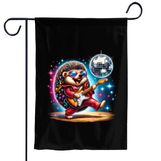 Disco Ball Guitar Hedgehog Garden Flags