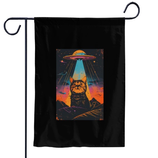 Catzilla Vintage Funny Cute Cat Art Alien and Cat Garden Flags