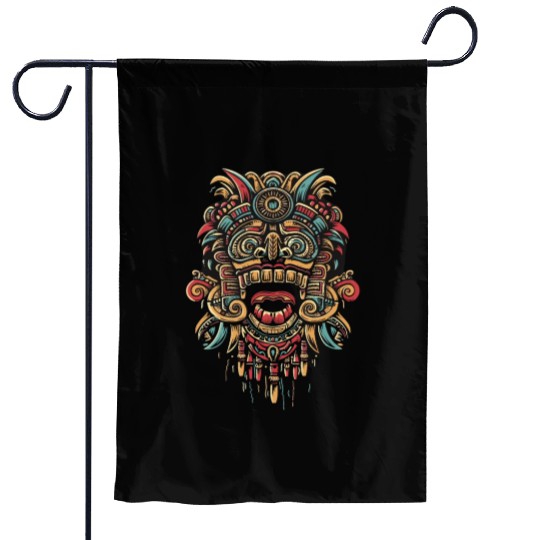 Aztec God Ancient Mythology Tonatiuh Warrior Mask Garden Flags
