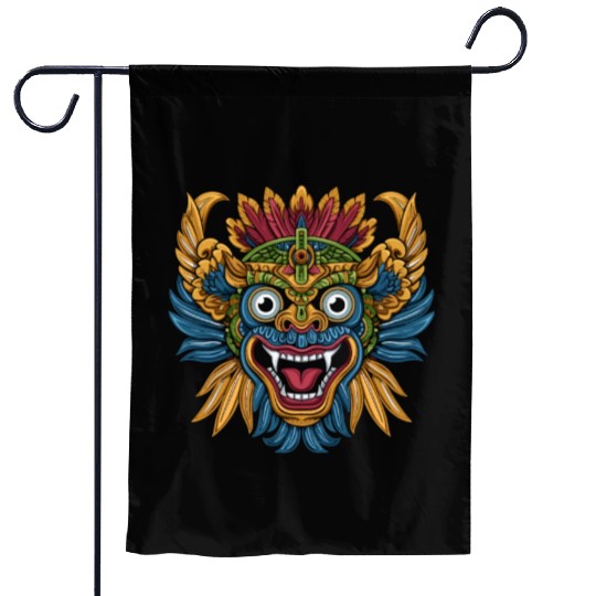 Aztec God Ancient Mythology Tlaloc Vibrant Mask Garden Flags