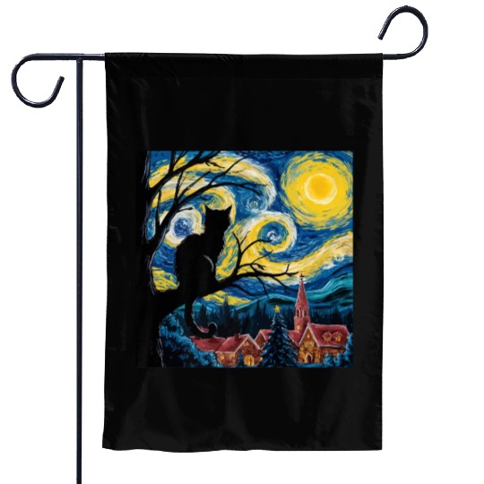 Starry Night Cat Art Premium Garden Flags