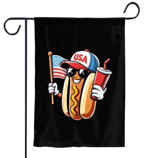 4th July Hot Dog USA Patriotic Character Fun Garden Flags