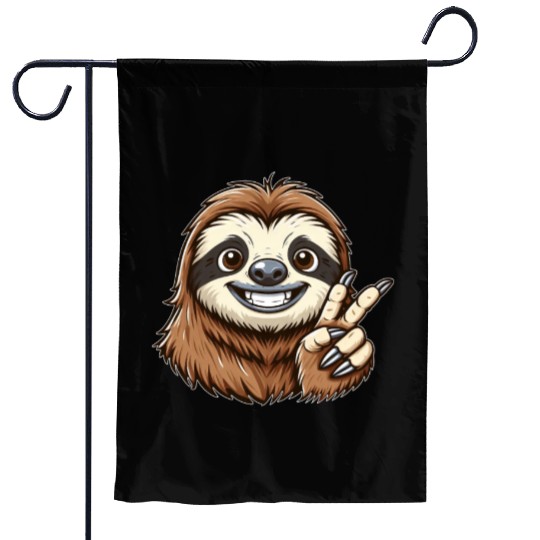 Cute sloth showing teeth joy cartoon peace Garden Flags