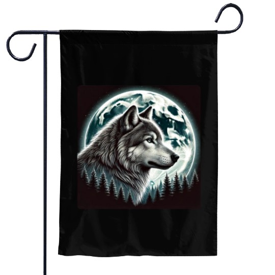 Nature Moon Alpha Cute Wolf Moon nature Garden Flags