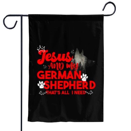 German Shepherd JESUS AND MY GERMAN SHEPHERD Garden Flags