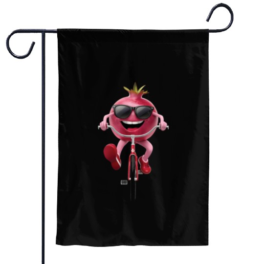 Pomegranate Cycling On Bike Realistic Garden Flags