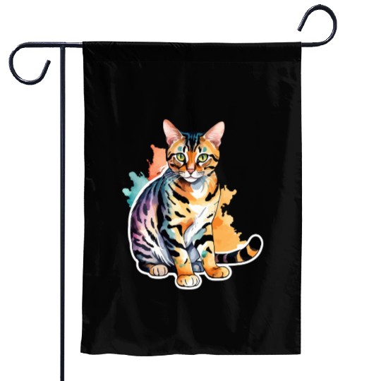 Leopard Cat Watercolor Garden Flags