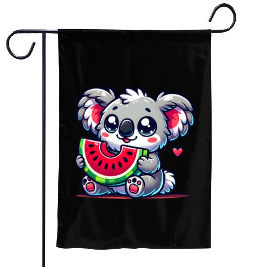The cute koala enjoys a piece of watermelon Garden Flags