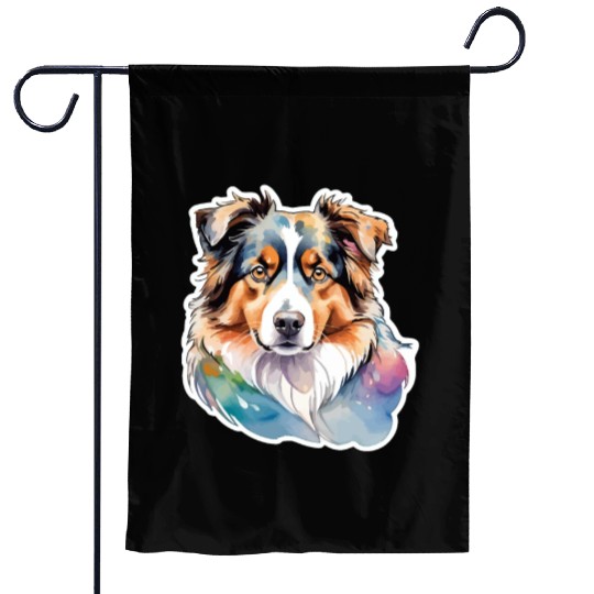 Australian Shepherd Watercolor Garden Flags
