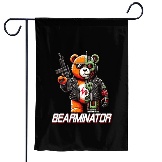 Bearminator Funny Cyborg Teddy Bear Design Garden Flags