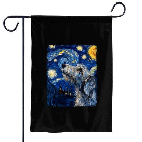 Irish Wolfhound Dog Starry Night Painting Garden Flags