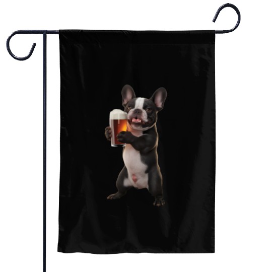 Frenchie Drinking Beer Realistic Garden Flags