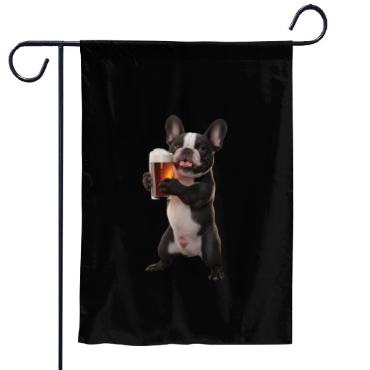 Frenchie Drinking Beer Realistic Garden Flags
