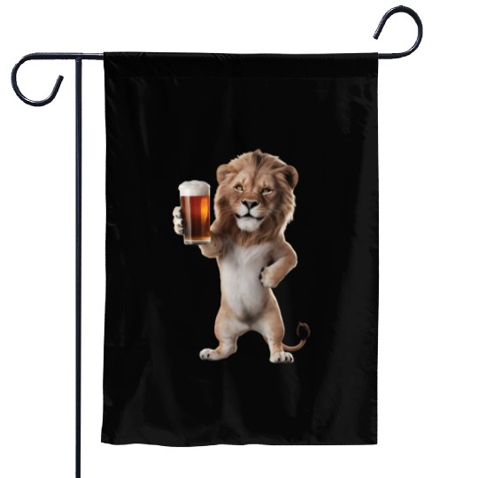 Lion Drinking Beer Realistic Garden Flags