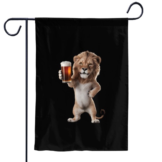 Lion Drinking Beer Realistic Garden Flags