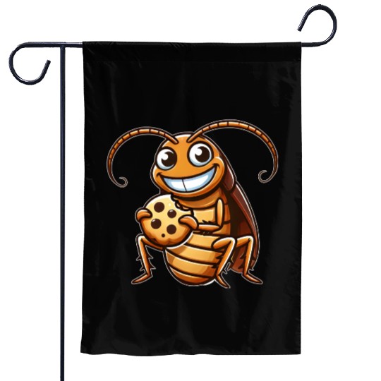 Funny cockroach with cookie cartoon dessert Garden Flags