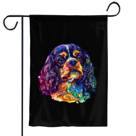 Colorful Cavalier King Charles Spaniel Portrait Garden Flags