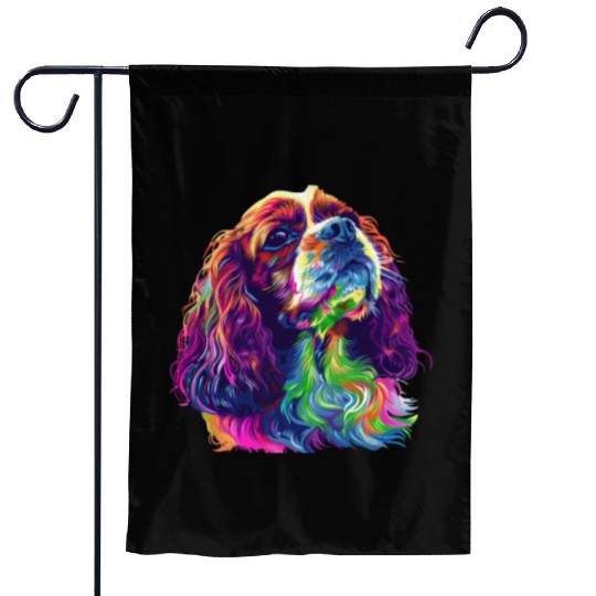 Cavalier King Charles Spaniel Illustration Rainbow Garden Flags